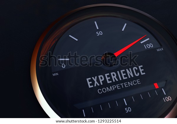Personal development. Concept for\
the commonality between experience and competence. Speedometer\
symbolically displays the maximum on a scale. 3d\
rendering.
