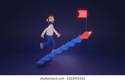 Personal development and successful goal progress growth 3D illustration. Career improvement with motivation and effective determination. Business leader vision with competence and. 3D Illustration