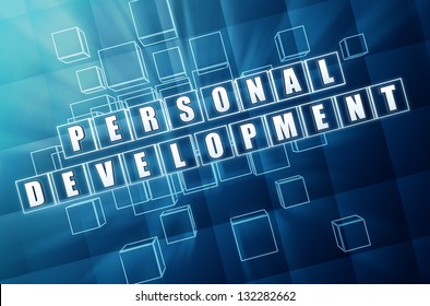 personal development - text in 3d blue glass cubes with white letters, education concept - Powered by Shutterstock