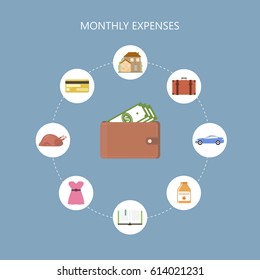 Personal Finance Concept. Monthly Expenses Background. Saving The Family Budget. 