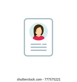 Personal Info Icon Illustration Isolated, Flat Cartoon Style Line Outline Design Of User Or Profile Card Details Symbol, My Account Pictogram Idea, Identity Document With Person Photo And Text Image