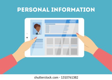 Personal information concept illustration. Data on tablet.