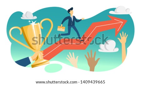 Personal potential concept. Idea of training and motivation, self improvement. Career growth. Man running on the arrow pointing up. Flat  illustration