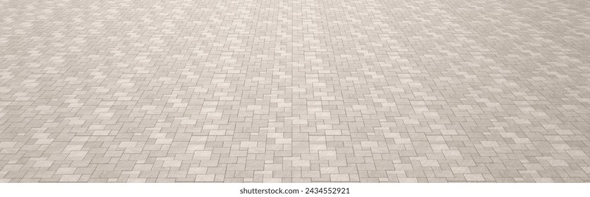 Perspective block pavement or herringbone brick tile floor walkway. Perspective concrete block pavement. City sidewalk block or the pattern of stone block paving.