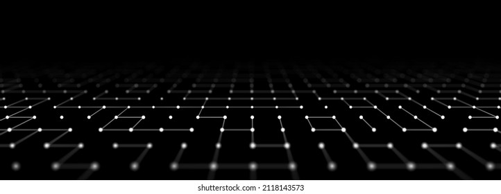 Perspective Grid Of Lines And Dots. Network Or Connection. Abstract Digital Background Of Points And Lines. Glowing Plexus. Big Data. Abstract Technology Science Background. 3d Rendering