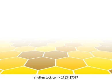 Perspective honeycomb honey Grid tiled for background Hexagonal cell texture  in color yellow gold golden and white gradient shadow 