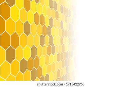 Perspective honeycomb honey Grid tiled for background Hexagonal cell texture  in color yellow gold golden and white gradient shadow 
