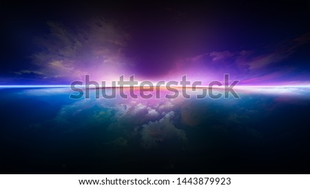 Perspective Paint series. Composition of  clouds, colors, lights and horizon line for projects on illustration, painting, creativity and imagination