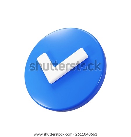 Perspective view 3d render of blue check mark icon illustration isolated on white