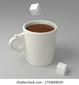 Perspektive, 3D-Bild der eine Tasse schwarze Schokolade mit herunterfallenden Marshmallows, 300 dpi Qualität, tiff Format.