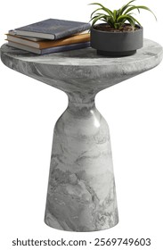Perspective view of round white marble coffee table