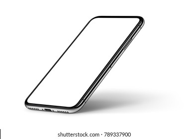 Perspective view smartphone mockup with shadow on white background. 3D illustration.
