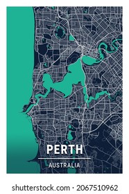 Perth Blue Dark City Map