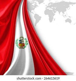 Peru Flag And World Map  Background