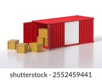 Peruvian Import-Export Business Concept Featuring a Cargo Container with Open Doors Revealing Wooden Crates. 3d Rendering