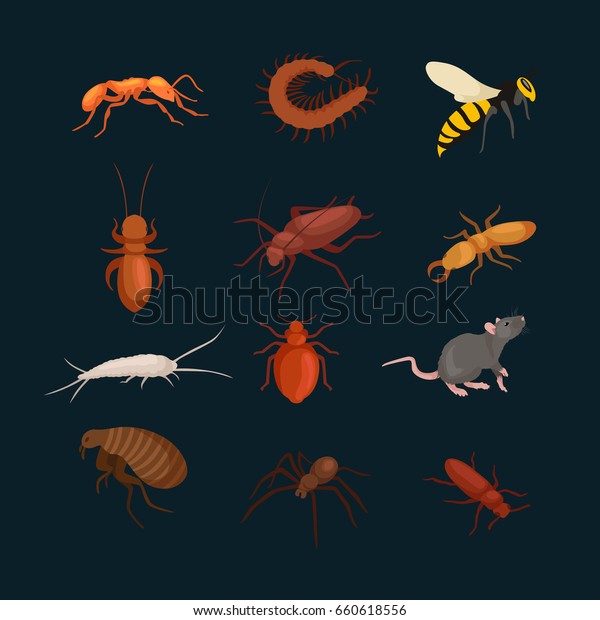 Pest control concept with insects\
exterminator silhouette flat\
illustration