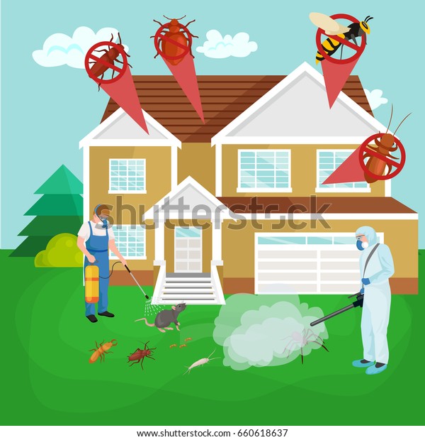 Pest control concept with insects
exterminator silhouette flat
illustration