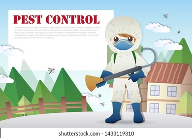 Pest Control Service With Insects Exterminator And Textbox Outside The House