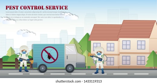 Pest Control Service With Insects Exterminator And Textbox Outside The House