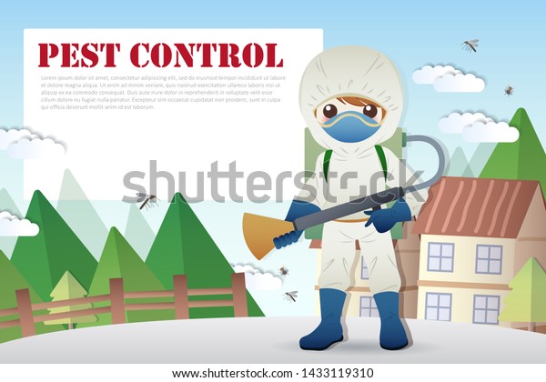 pest control service with insects exterminator and\
textbox outside the\
house