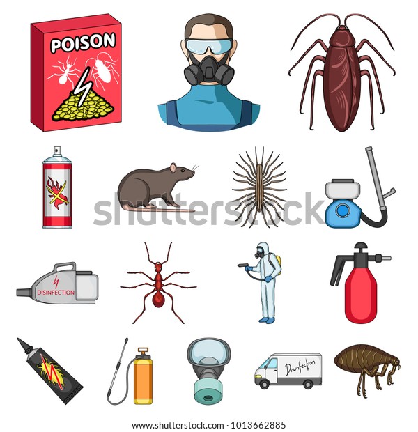Pest, poison, personnel and equipment\
cartoon icons in set collection for design. Pest control service\
bitmap symbol stock web\
illustration.