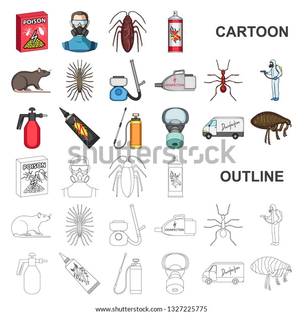 Pest, poison, personnel and equipment\
cartoon icons in set collection for design. Pest control service\
bitmap symbol stock web\
illustration.