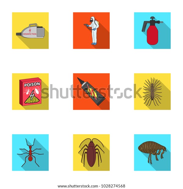 Pest, poison, personnel and\
various equipment flat icons in set collection for design. Pest\
control service raster,bitmap symbol stock web\
illustration.