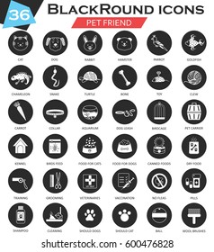  Pet Animal Circle White Black Icon Set. Ultra Modern Icon Design For Web.