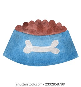 Pet food bowl  Watercolor illustration in cartoon style