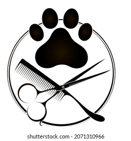 Pet grooming and washing. Scissors and comb symbol of barber for animals - Powered by Shutterstock