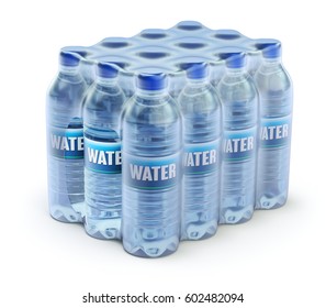 PET Packed Bottled Water In Wrapped Package - 3D Illustration