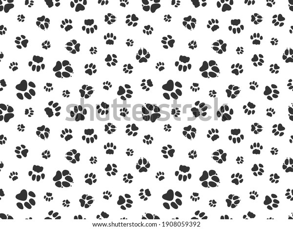 Pet paw pattern. Animal background with
god cat paws. Pet steps seamless
texture
