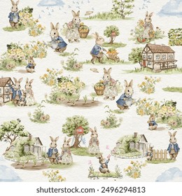 peter rabbit family illustration water color style pattern - Powered by Shutterstock