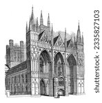Peterborough Cathedral in Peterborough, Cambridgeshire (England) - Vintage engraved illustration