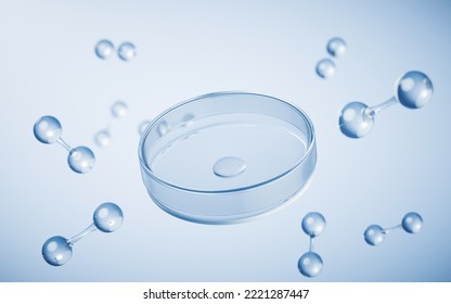 Petri Dish With Blue Background, 3d Rendering. Digital Drawing.