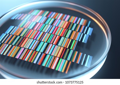 Petri dishes with samples for DNA sequencing,3d rendering.