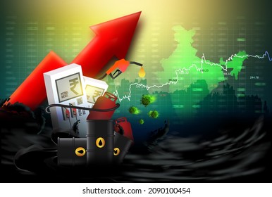 Petrol Diesel And LPG Price Hike In India, Price Hike Concept Illustration. Inflation,  Petroleum Products Price Hike, Crude Oil Barrel