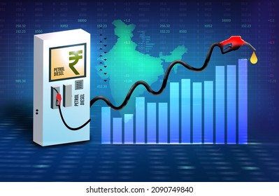 Petrol, Diesel  Price Hike Concept Illustration, Crude Oil Price Hike. Indian Market Inflation