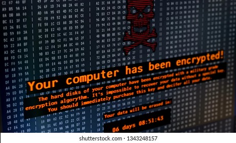 Petya Virus Message On Computer Screen, Cyberattack, Hackers Demanding Money
