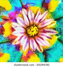 Peyote flower blooming psychedelic art oil painting