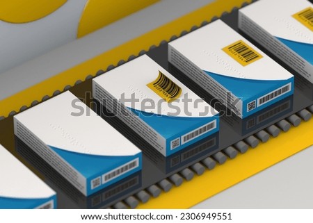 Pharma serialization concept with track and trace systems. 3d render