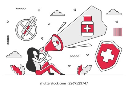 Pharmaceutical medicine advertising. Safe drug discovery and development monocolor illustration - Powered by Shutterstock