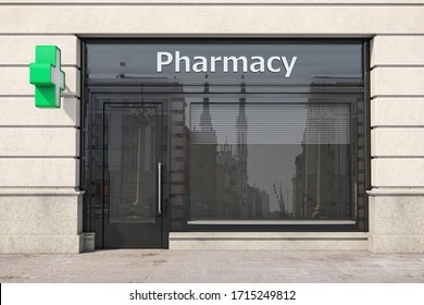 Pharmacy Store Or Drugstore Exterior Design. 3d Illustration