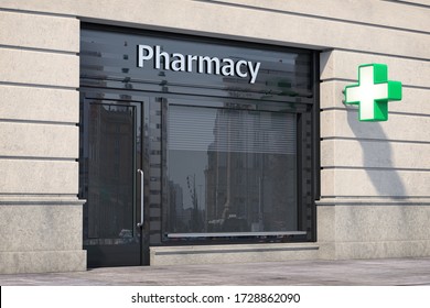 Pharmacy Store Or Drugstore Exterior Design. 3d Illustration