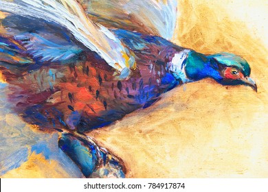 Pheasant Oil Painting, Impressionism Painting, For Background Design