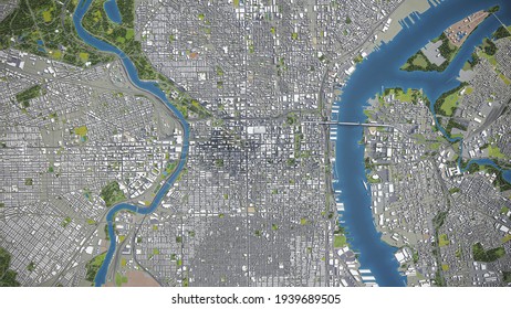 Philadelphia 3D City Model Aerial Rendering