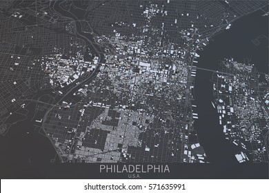 Philadelphia Map, Satellite View, Usa. 3d Rendering