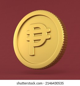 Philippine Peso Currency Sign On Gold Coin 3D Render Illustration Concept