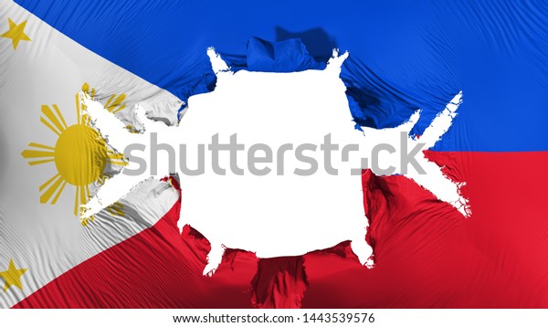 Philippines flag with a big hole, white\
background, 3d\
rendering