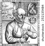 Philippus Aureolus Paracelsus (ca. 1493-1541), woodcut from Paracelsus, 